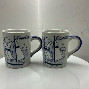 "Cape Cod" Sailing Ship Gulls Sun Waves Coffee Tea Cups set of 2